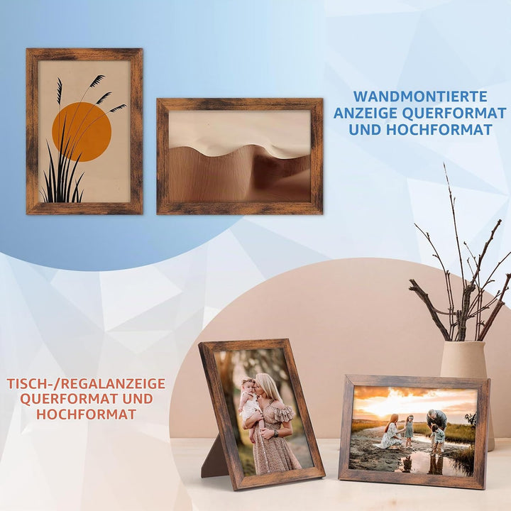 Hoikwo 18 Stück Bilderrahmen 10x15 cm, Braun Fotorahmen Collage Set für Wohnzimmer Schlafzimmer Kind