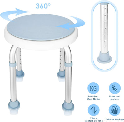 Randaco Duschhocker,Duschstuhl,360° drehbarer Duschsitz,Rutschfester Badezimmerhocker,höhenverstellb