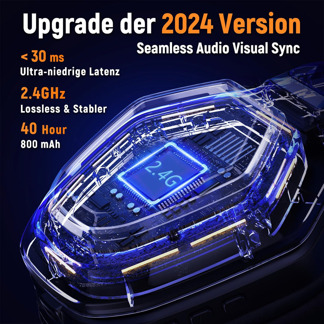 Ozeino Kabelloses Gaming-Headset mit Mikrofon, 2,4 G & Typ-C-Sender – 30 Stunden Akkulaufzeit – RGB-