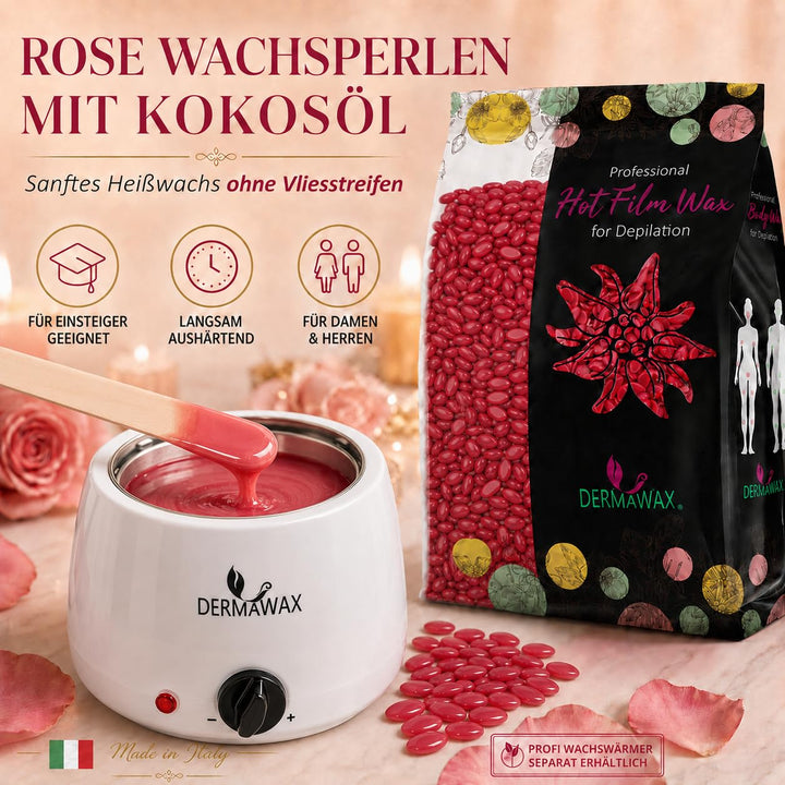Dermawax 500g Rose Wachsperlen mit Kokosöl – Professionelles Heisswachs zur Haarentfernung – Sanftes