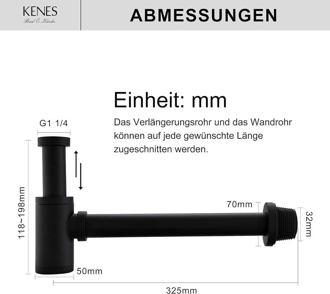 KENES Siphon Universal für Waschbecken & Waschtisch - Röhrensiphon/Siphon Waschbecken | Röhrensiphon