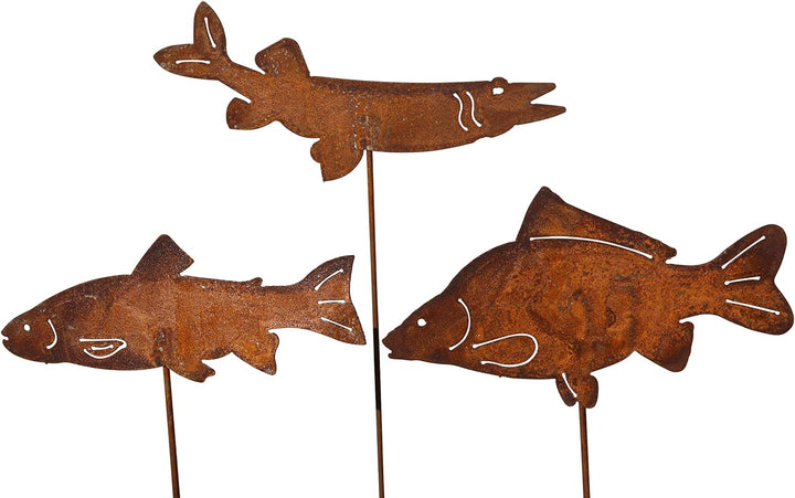 Vosteen Blümel Huber Decorative Garden Set – Fish 3 x 60 cm Metal Rust Patina Finish