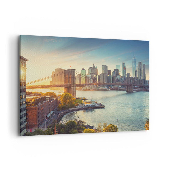 Bilder auf Leinwand 100x70cm Leinwandbild mit Rahmen New York Brücke Gross Wanddeko Bild Schlafzimme