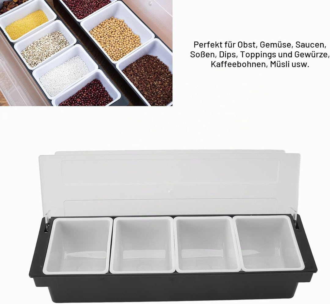 Zutatenbehälter mit Deckel, 4 Fächer Abnehmbare Obstdose, Transparenter Gewürzspender Snackteller Le
