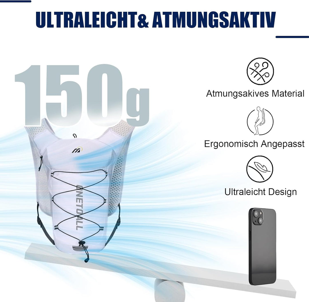 Laufweste Damen mit 500ml Trinkflasche/2L Trinkblase, Leichter Trinkrucksack Laufen Herren 6L, Runin
