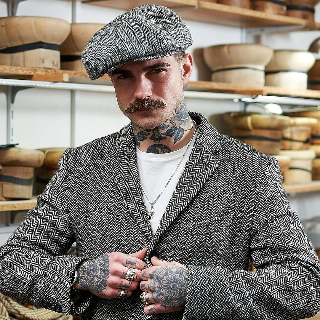 Sterkowski Peaky Style | Harris Tweed Schiebermütze für Herren | Warm Komfortabel Schirmmütze 55 Sch