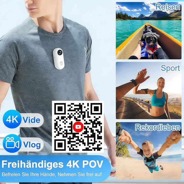 4K Mini Action Kamera mit 360° Drehclip, Wearable Body Cam & Mini Sportkamera, Tragbare Video Kamera