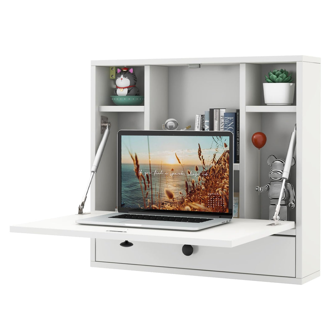 GIANTEX Wandklapptisch Wandtisch klappbar, Klapptisch Wandschreibtisch Holz mit Ablagefächern & Schu