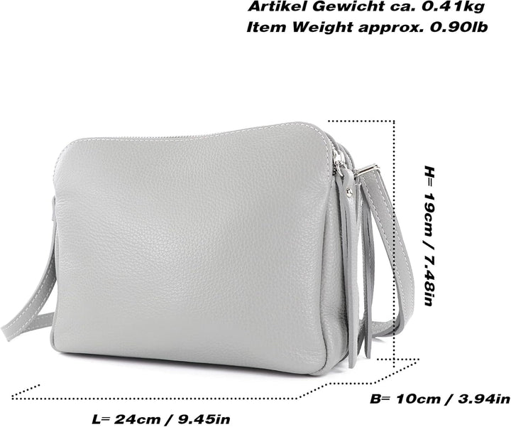 modamoda de - T232 - ital. Damen Umhängetasche Leder Medium Blassbraun, Blassbraun