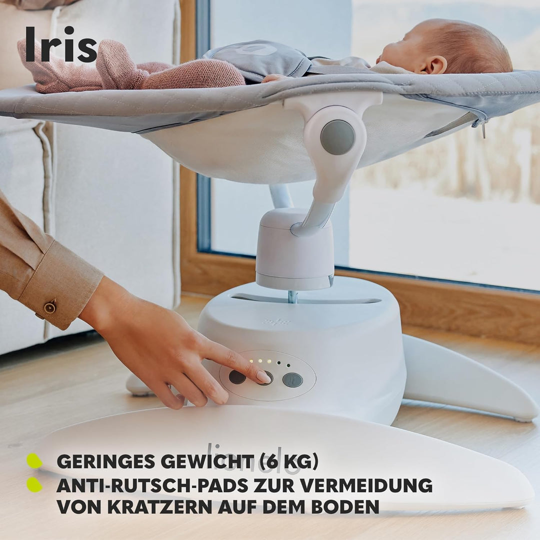 LIONELO Iris Elektrisch Babywippe 360o drehbar für Babys bis zu 9 kg Verstellbare Rückenlehne, 5 Wie
