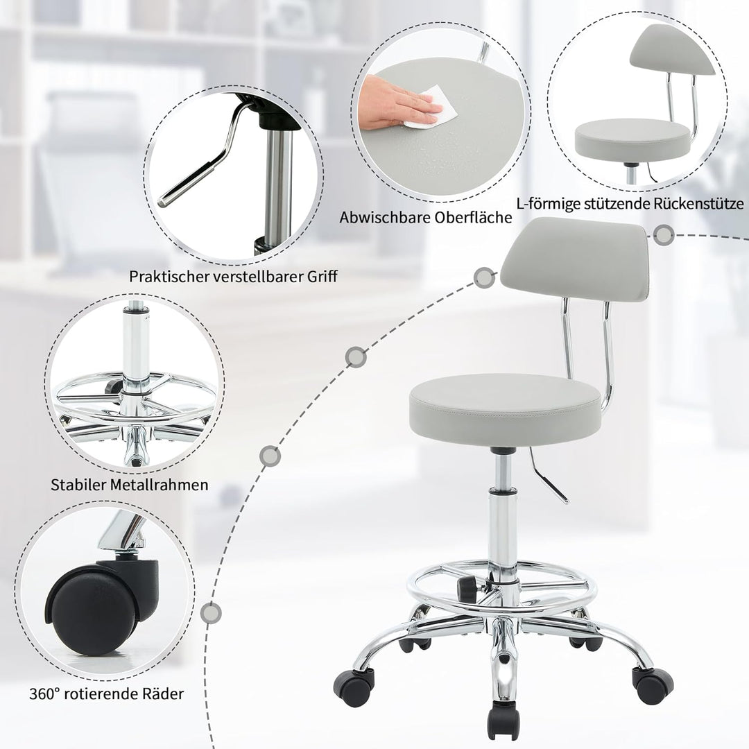 FIRAVOE Ergonomischer Büro-Zeichenstuhl, höhenverstellbarer Rollhocker mit Fussstütze 49,5–67,6 cm,