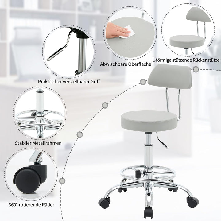 FIRAVOE Ergonomischer Büro-Zeichenstuhl, höhenverstellbarer Rollhocker mit Fussstütze 49,5–67,6 cm,