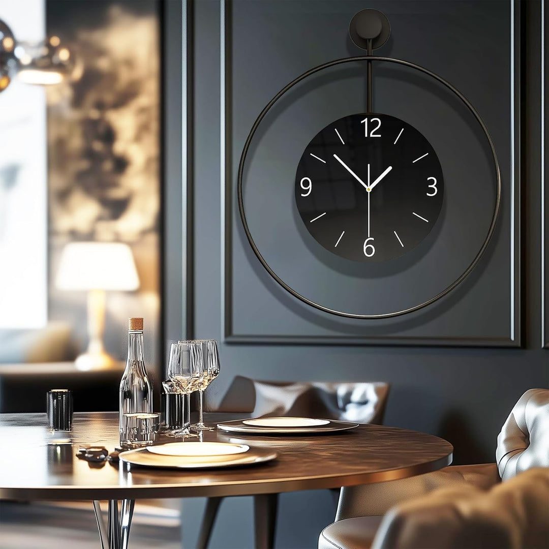 60cm Wanduhr Gross, Metall Wanduhr Ohne Tickgeräusche Lautlos Runden Modern Digitale Wanduhren-Gross
