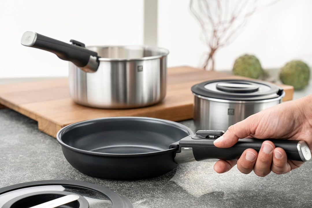 ZWILLING Unlock Bratpfannen-Set 3-tlg. (24, 28 cm + Griff) mit Keramikbeschichtung, Abnehmbarer Grif