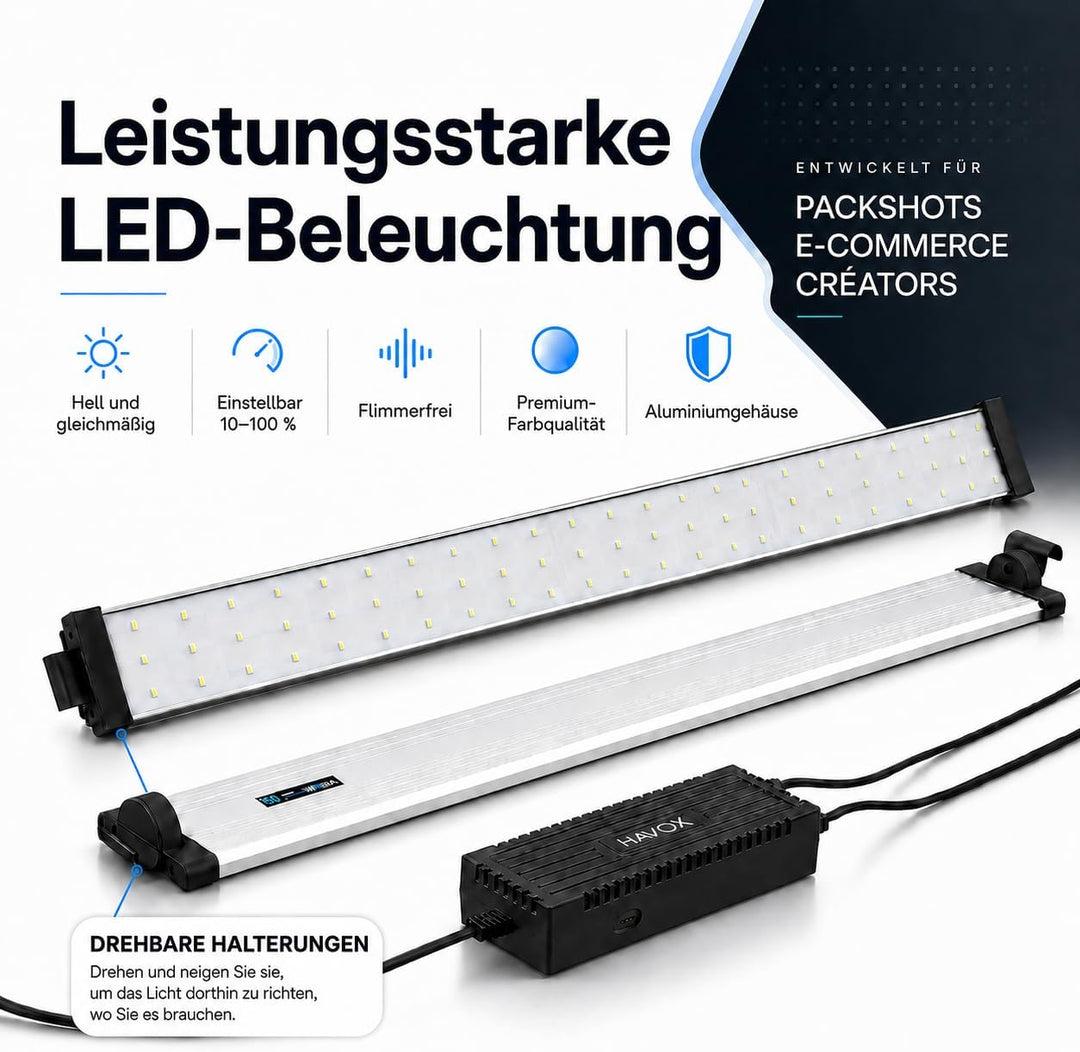 HAVOX - Fotostudio HPB-60D - Masse 60x60x60cm - 2X Dimmbare LED-Beleuchtung Tageslicht 5500k - 13,00
