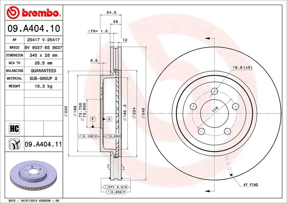 Brembo 09.a404.11 Bremsscheibe Rotoren