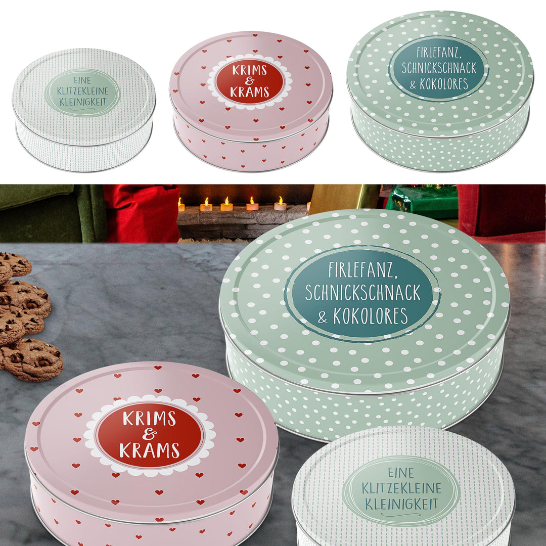 Cepewa Gebäckdose 3er Set Weihnachten | 3 Grössen rund Metall | Aufbewahrung Weihnachtsgebäck Keksdo