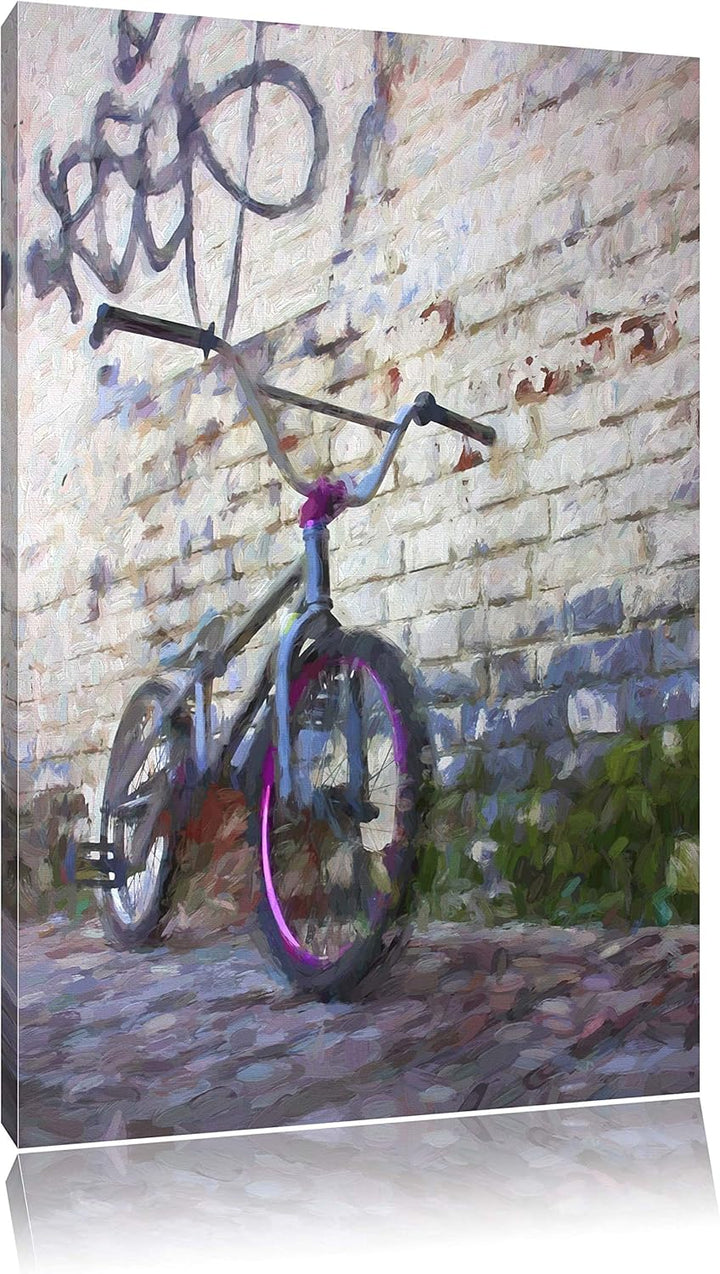 Pixxprint Fahrrad vor Graffitiwand 100x70cm Leinwandbild Wandbild Kunstdruck, 100x70
