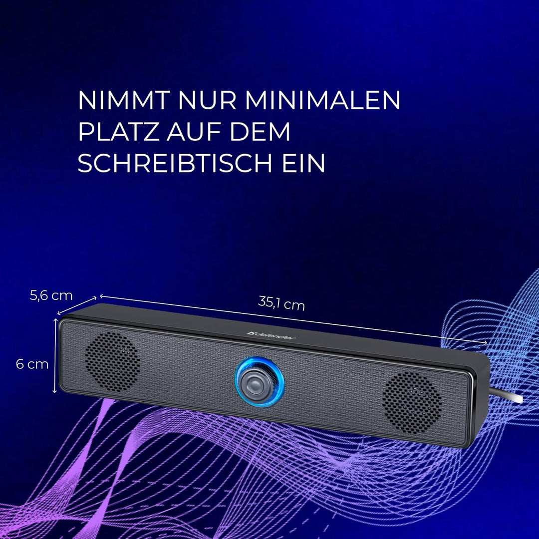 Defender® Z2 PC Lautsprecher – 2.0 Soundbar für PC, Laptop & Monitor – 6W Stereo Speaker mit LED-Lau