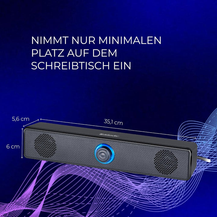 Defender® Z2 PC Lautsprecher – 2.0 Soundbar für PC, Laptop & Monitor – 6W Stereo Speaker mit LED-Lau