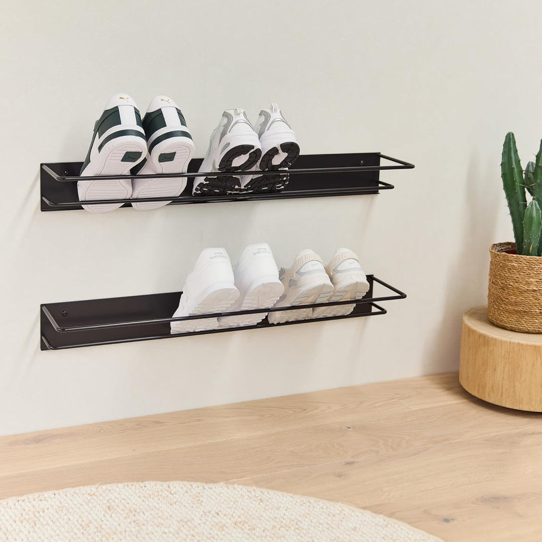 Elegantes Schuhregal Metall (Graphitschwarz 2er Set) „INN“ – Moderne Schuhaufbewahrung Schuhablage i