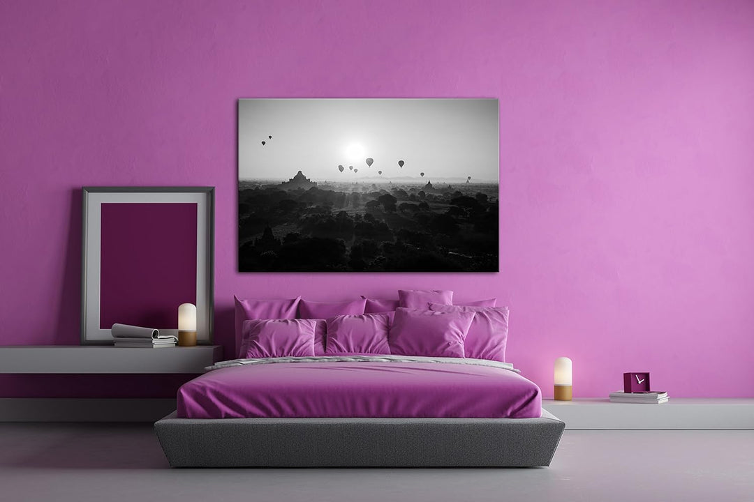 deyoli Heizluftballons fliegen über atemberaubender Landschaft Effekt: Schwarz/Weiss Format: 80x60 a
