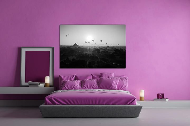 deyoli Heizluftballons fliegen über atemberaubender Landschaft Effekt: Schwarz/Weiss Format: 80x60 a