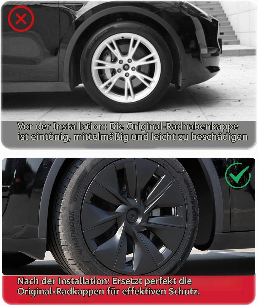 KAVANIC für Tesla Model Y Radkappen 19 Zoll Mattschwarz Unterstützung Logo Verbesserte Reichweite (4