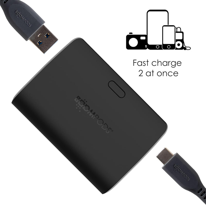 Boompods Powerboom Power Bank Schnellladefunktion 10000mAh - Universal USB/USB-C Powerbank klein, Ha