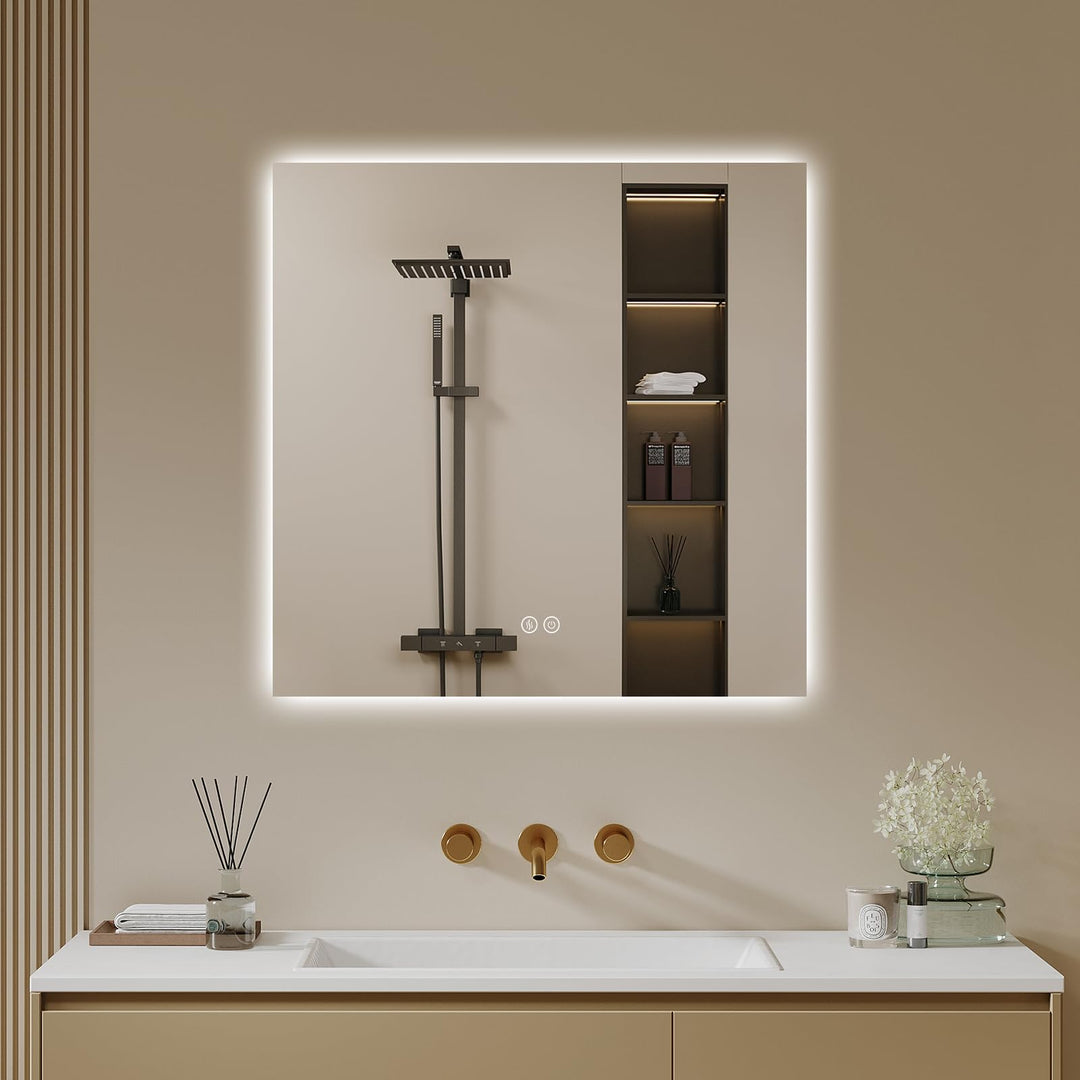 Badspiegel-mit-Beleuchtung 50x50cm - LED Badezimmerspiegel Badezimmer Spiegel mit Beleuchtung, Touch