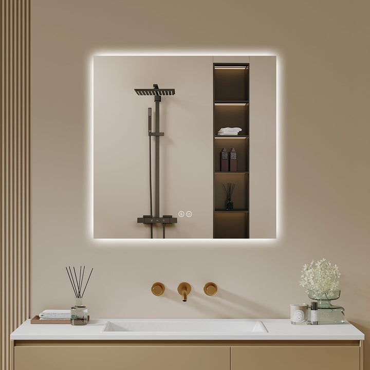 Badspiegel-mit-Beleuchtung 50x50cm - LED Badezimmerspiegel Badezimmer Spiegel mit Beleuchtung, Touch