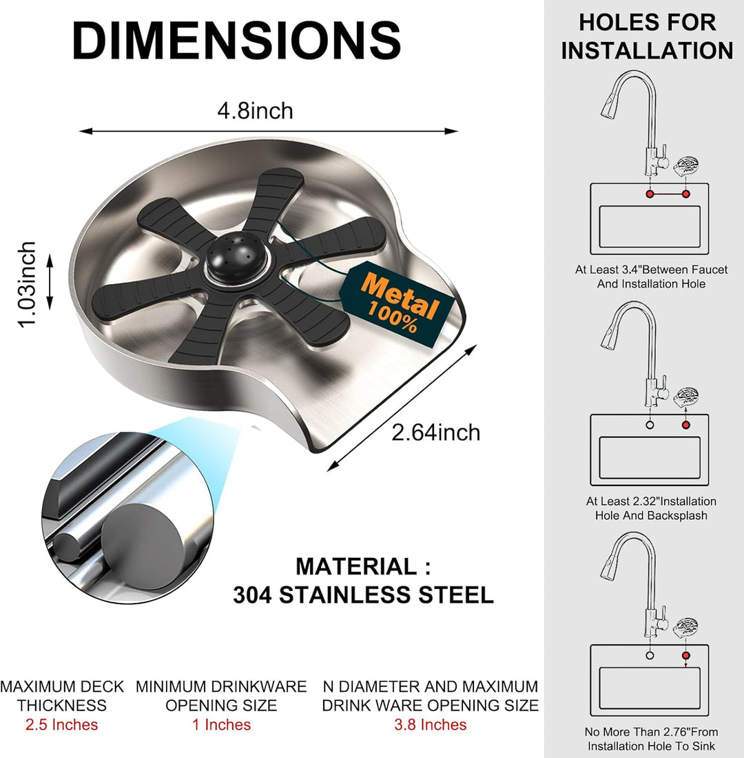 Glasspüler Waschbecken - Edelstahl Flaschenspüler Flaschen Reinigung Cup Washer, Massives Edelstahl