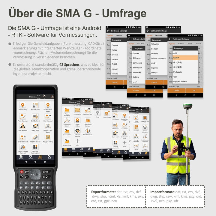 SMA26 Pro Rover RTK GNSS-Vermessungssystem mit Handkollektor, GNSS-Empfänger, Neigungskompensation,