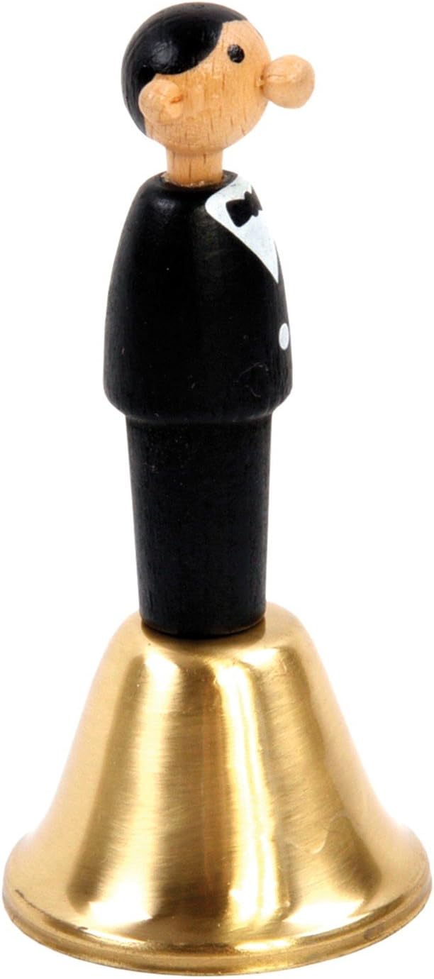 Kikkerland Tisch-und Kellnerglocke, Buchenholz, Messing, Schwarz und Bronze, 6.5 x 6.5 x 14 cm, 1 Ei