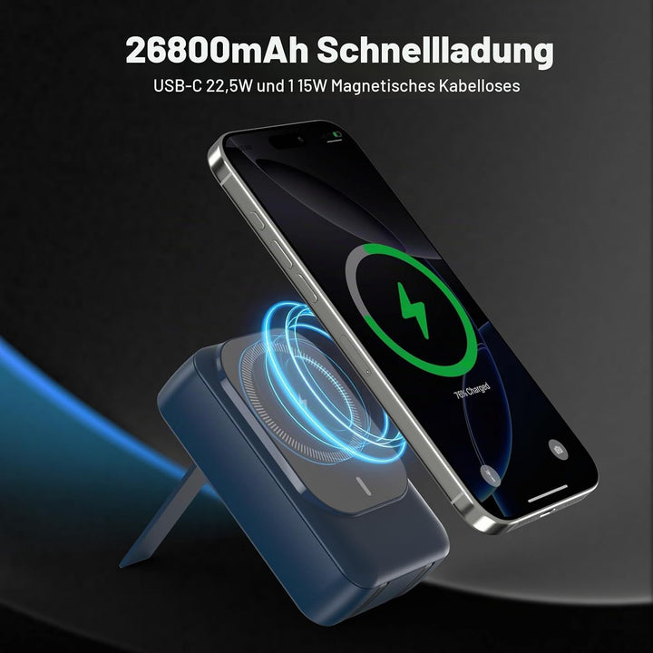 Magnetische Wireless Powerbank 26800mAh, Power Bank für Magsafe mit Eingebauten Kabeln, 5 Ausgänge P