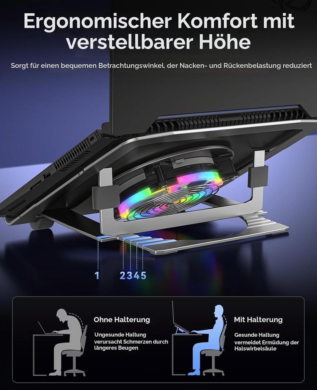 ORICO Laptop Ständer aus Aluminium mit USB-Lüfter, Ergonomisch, Höhenverstellbar und Klappbar für La