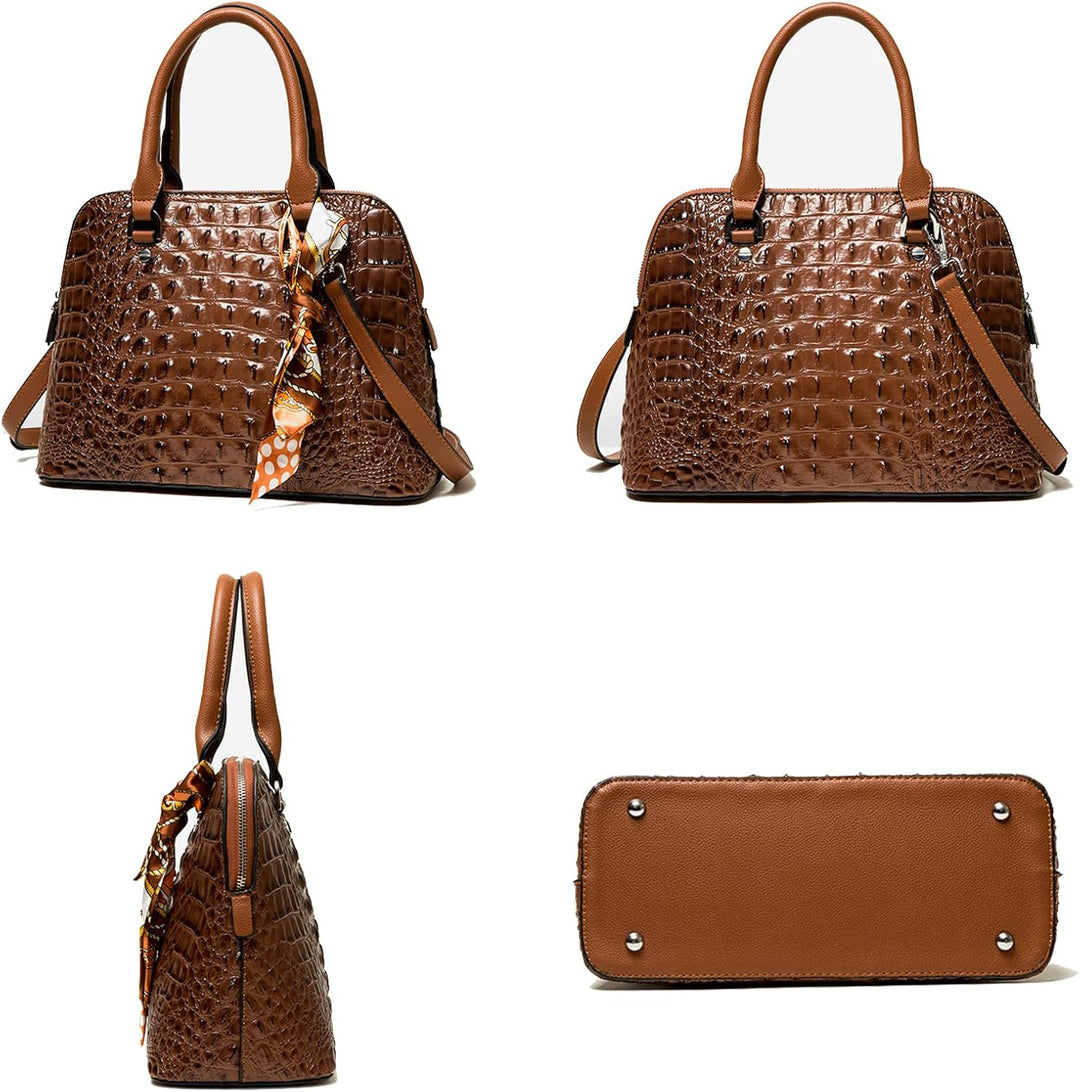 Coolives Damen Handtaschen-Set Damentasche aus PU-Leder mit Krokodilledermuster Henkeltasche Handtas