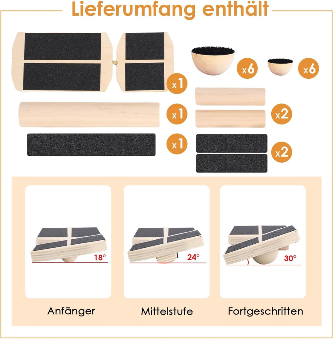 TOMSHOO Balance Board Erwachsene, Holz Balanceboard Set Mit Kork-Rolle & Kork-Halbkugel, Rutschfeste