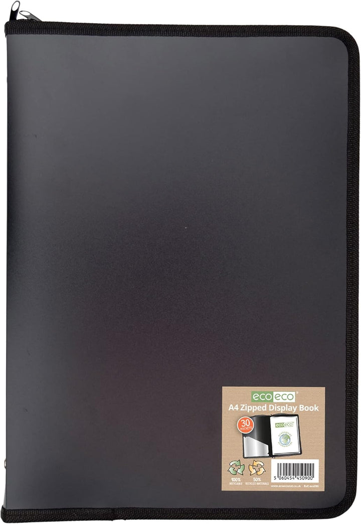 Eco-Eco eco090 Präsentationsblock, A4, 50% recycelt, 30 Fächer, Schwarz, Reissverschluss, Aktenordne