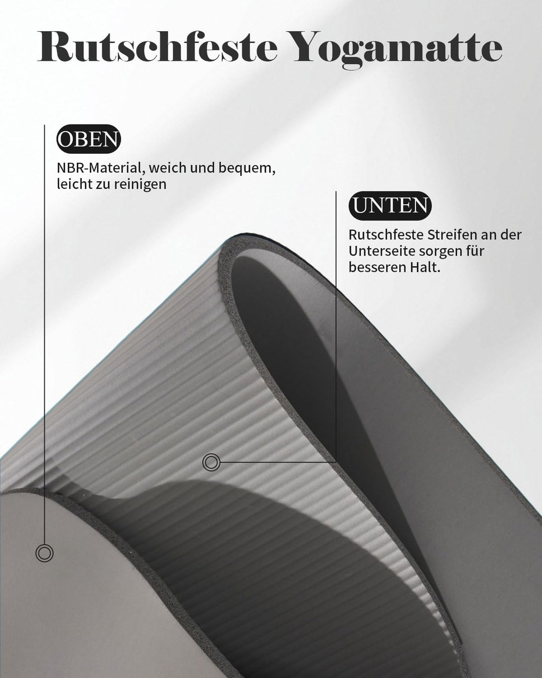 Gymnastikmatte 195x61x1,2cm NBR Yogamatte Dicke Fitnessmatte | Mit Tragegurt, für Home Gym Bodenturn
