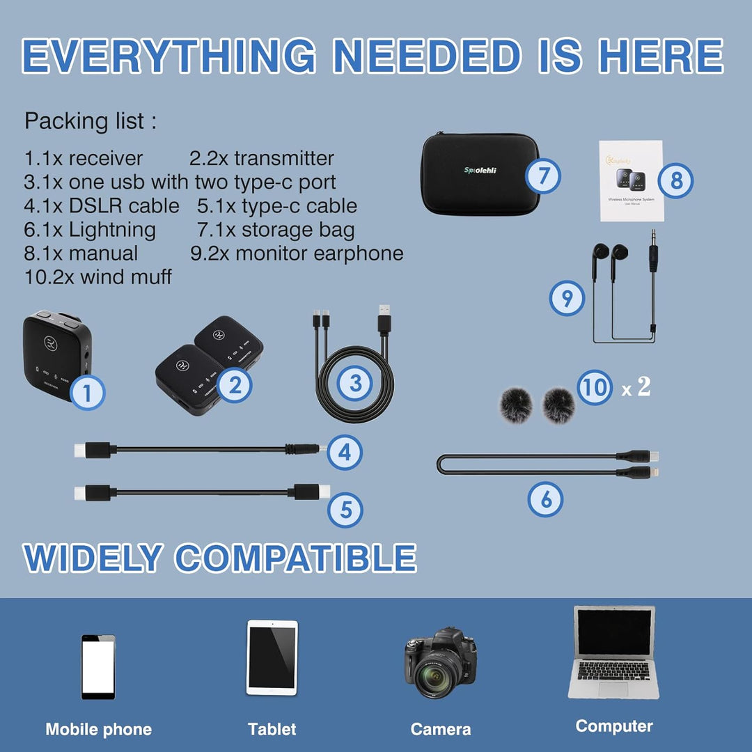 Spolehli lavalier mikrofon Wireless mit Aufbewahrungsbox, kabelloses Mikrofon für iPhone/Typ-C/Kamer