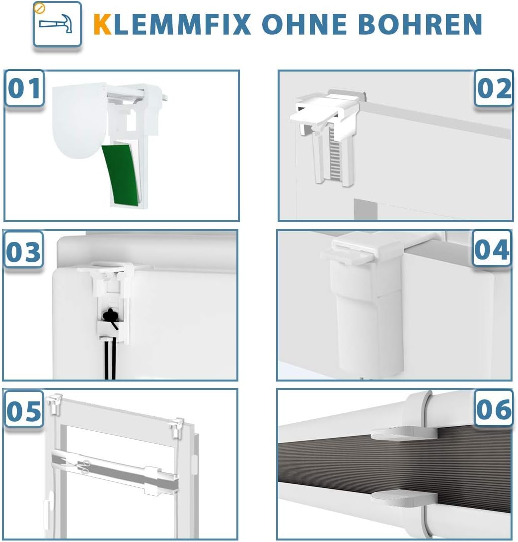 Allesin Plissee ohne Bohren Plissees Klemmfix Schwarz 35x80cm(BxH), Plisseerollo Faltrollo mit Klemm