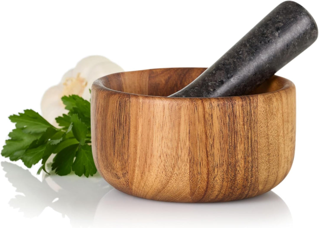AdHoc MO42 Mörser mit Stössel TARU | Innovatives Set aus Akazienholz und Granit | Perfekt für Kräute