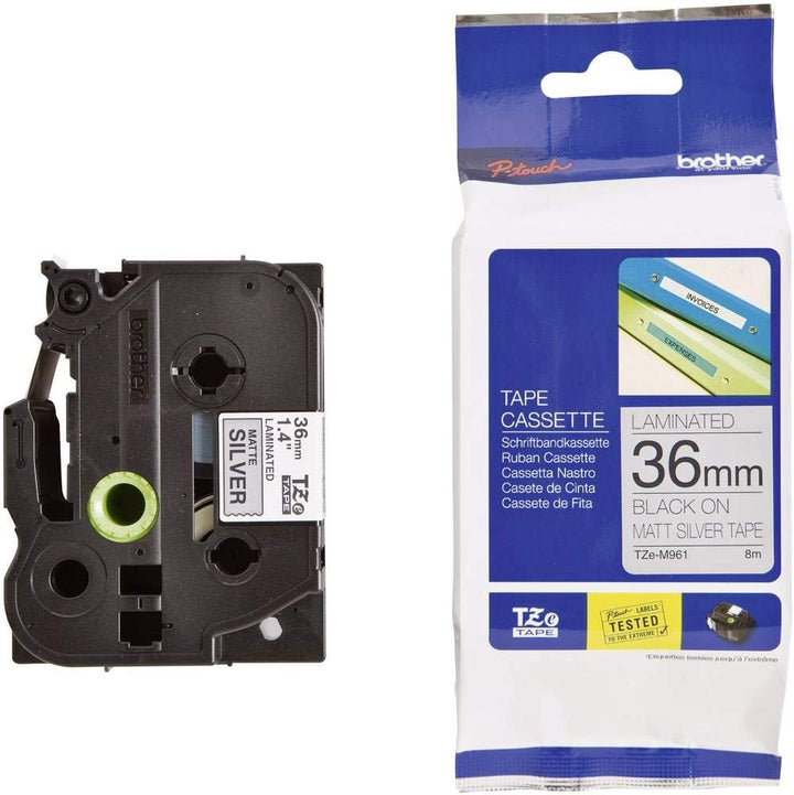 Brother Original P-touch Schriftband TZe-M961 36 mm, schwarz auf silber (matt)(kompatibel u.a. mit B