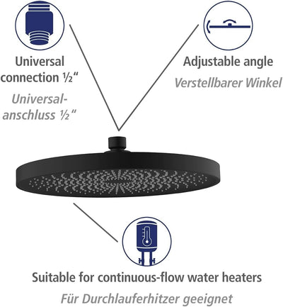 WENKO Softwater Duschkopf, Regenduschkopf, Universalbrause spritzarm und leise in der Funktion, Dusc