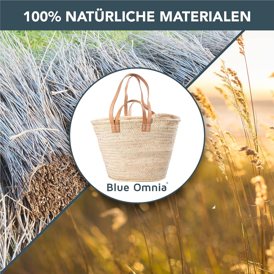 Blue Omnia, Korbtasche Damen, Korbtasche, Marktkorb, Strandtasche Korb, Korbtasche Geflochten, Flech