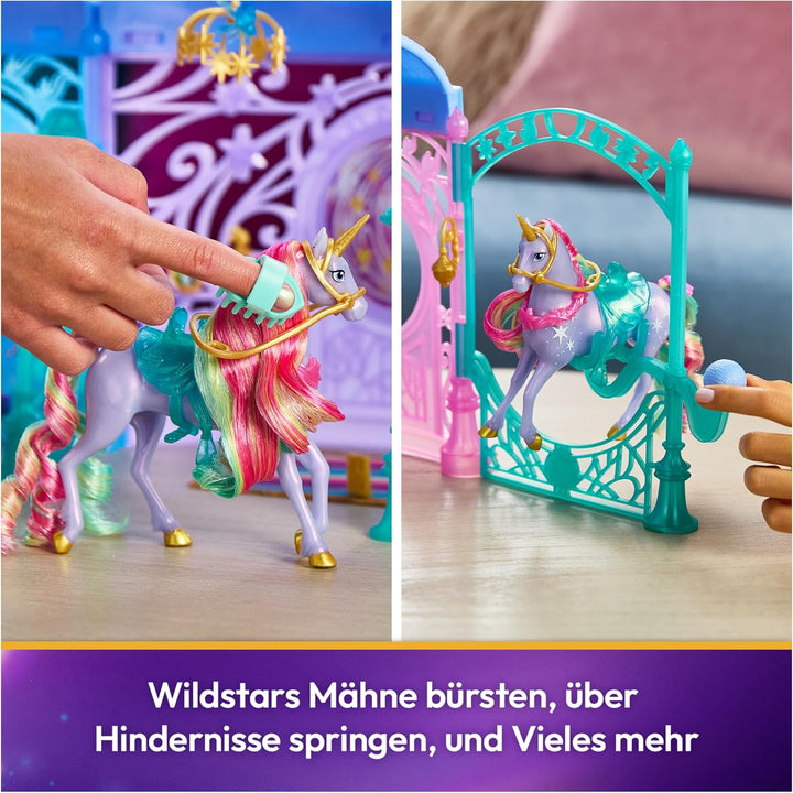 Unicorn Academy – Stall 90 cm, Original Spielset zur Netflix Serie, inklusive Einhorn, Lichtwechsel-