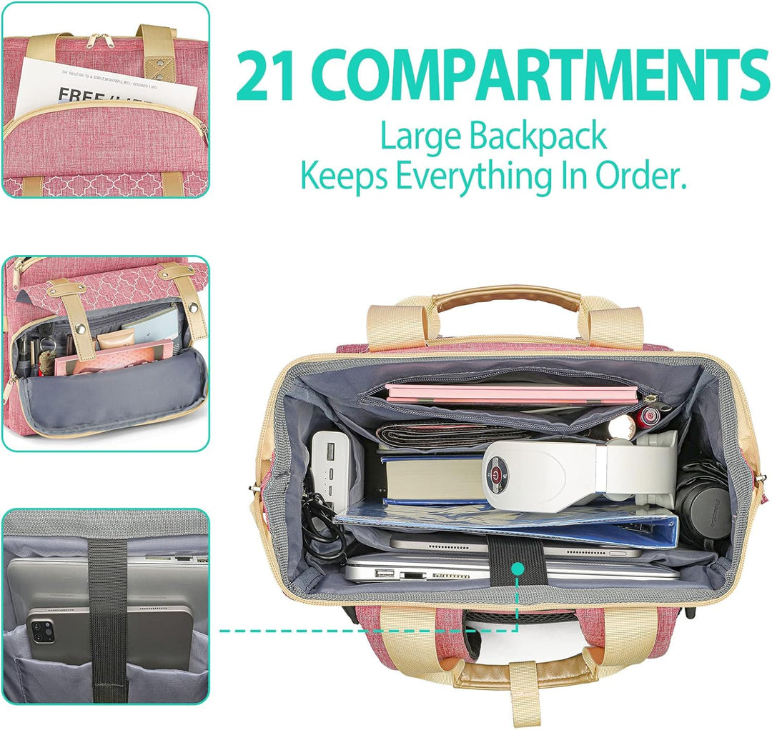 Rucksack Damen, Schulrucksack Mädchen Teenager mit USB Ladeanschluss & Laptopfach, 15,6 Zoll Laptop