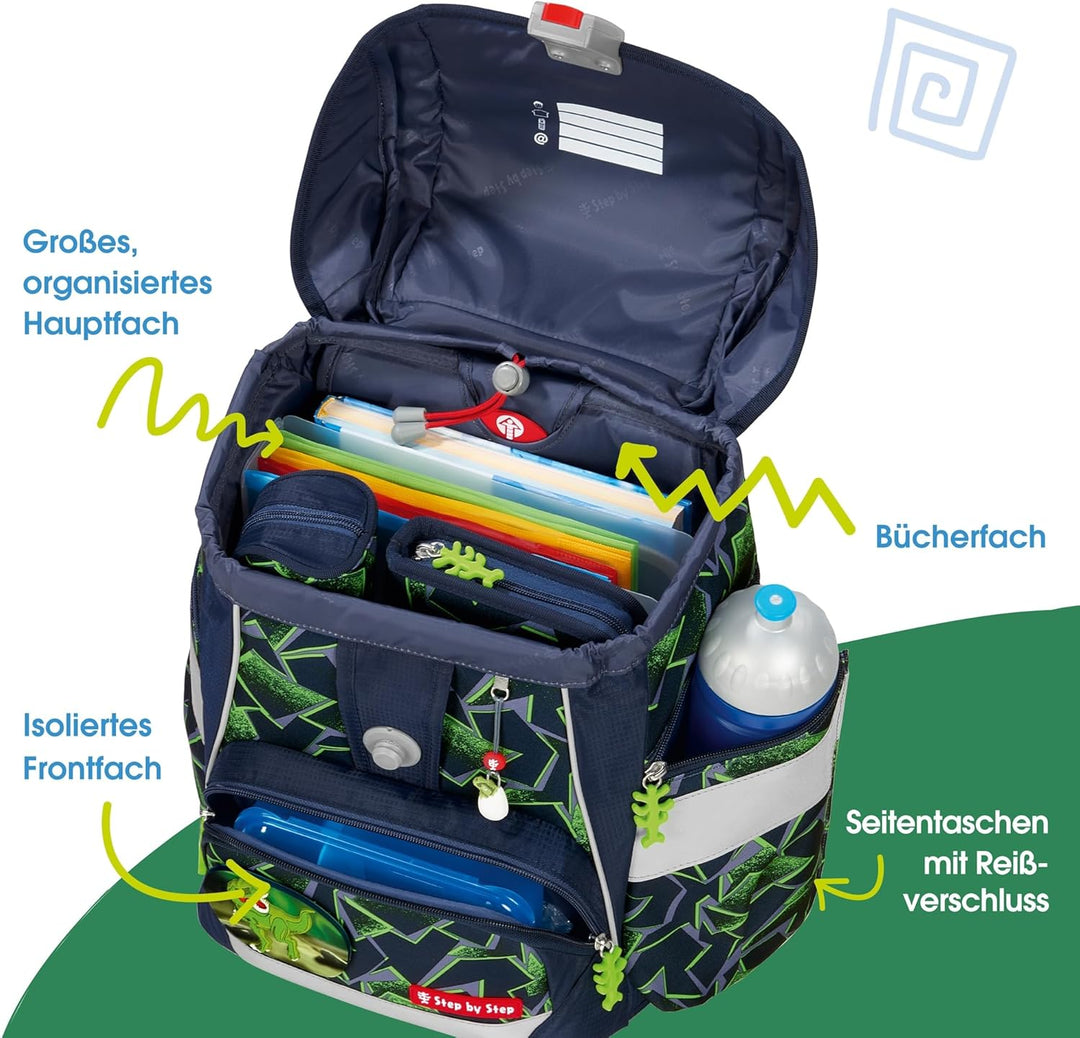 Step by Step Schulranzen-Set 2IN1 Plus „Wild T-Rex Taro“ 6-teilig, ergonomischer Tornister, höhenver