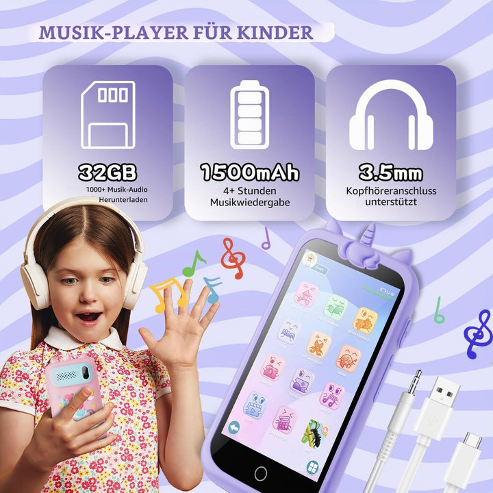 Kinder Handy Smartphone, Pretend Smartphone für Kinder mit Dual Kamera, MP3 Player Jungen Mädchen, G